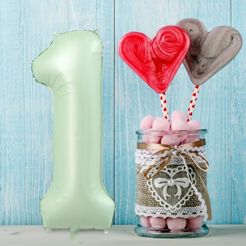 40 Inch Olive Green Number 1 Foil Balloon for 1st Birthday Party