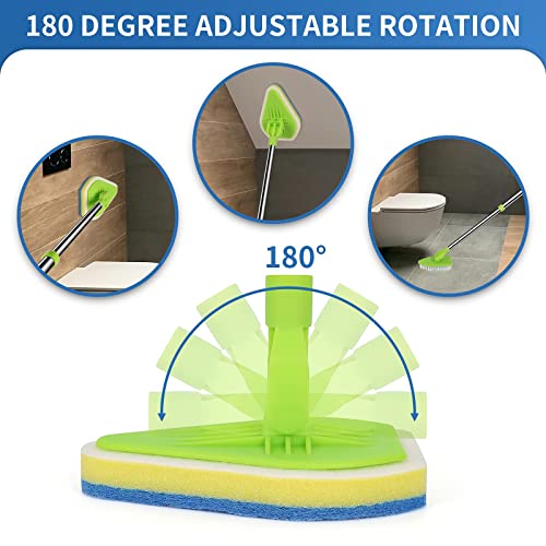 2-in-1 Extendable Shower Scrubber with Stiff Bristle & Sponge Brushes