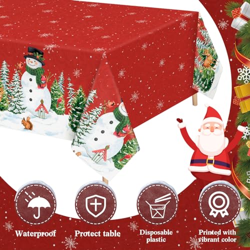 Peryiter Christmas Snowman Tablecloth Set - 2 Pieces 54x108 Inch Red Winter Table Cover