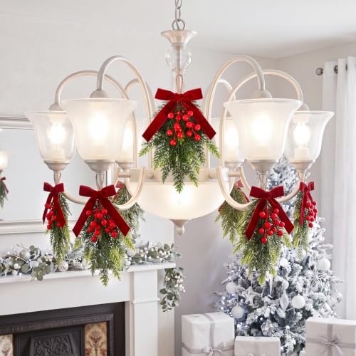 Christmas Mini Cedar Swags with Velvet Bow - Set of 6, 10.6 Inches