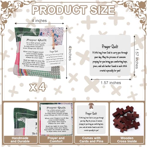 4 Mini Pocket Prayer Quilts with Cross - Handmade Scripture Gifts