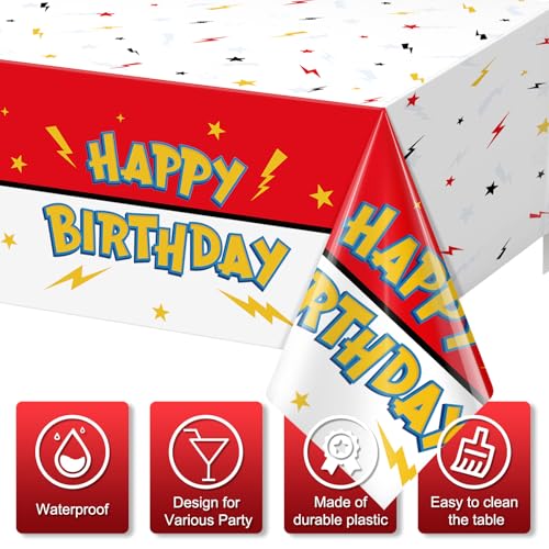 3 Pack Red & White Birthday Tablecloths - Happy Birthday Design, 54" x 108"
