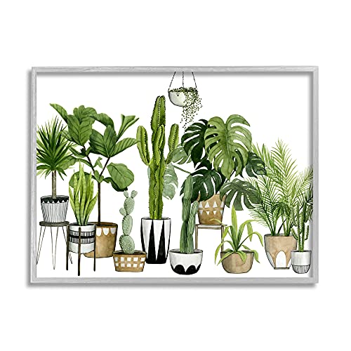 Stupell Industries Boho Plant Scene with Cacti and Succulents in Geometric Pots Watercolor Framed Giclee Art Design By Artist Grace Popp