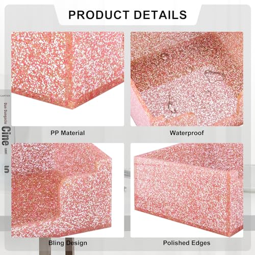 Rouidr Acrylic Sticky Note Holder - Rose Gold Glitter Memo Pad Dispenser