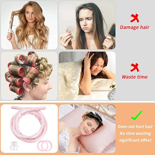 Pinkiou Heatless Hair Curler Headband Satin Overnight Curls Set