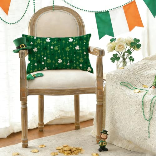 St. Patrick's Day Green Shamrock Throw Pillow Cover 12x20"
