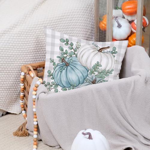 16x16 Inch Fall Pillow Cover - Buffalo Pumpkin & Eucalyptus Decor