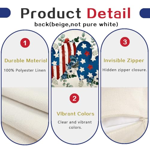 4th of July Pillow Cover 12x20 Inch | Patriotic Hearts Decor