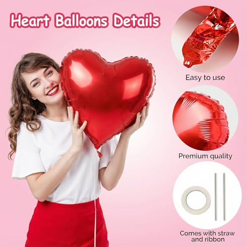 18 Inch Heart Foil Balloons - 15 Pcs Pink & Red for Parties