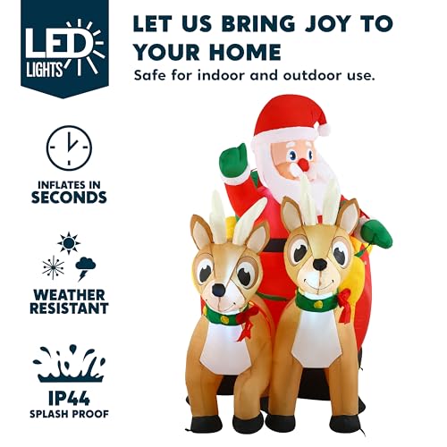 6 FT Inflatable Santa Sleigh with Reindeer Christmas Yard Decor with LED Lights