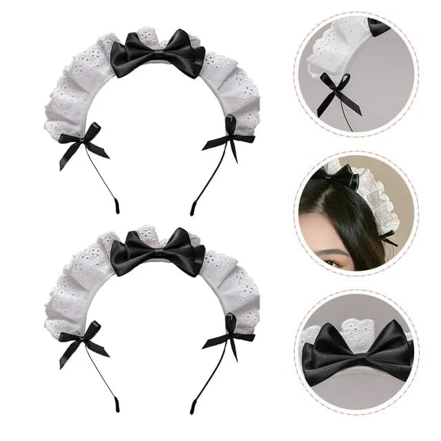 Black Lolita Lace Bow Headband Maid Anime Cosplay Hair Band