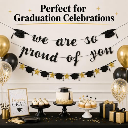 Graduation Decorations 2026 Black and Gold Party Banner Set