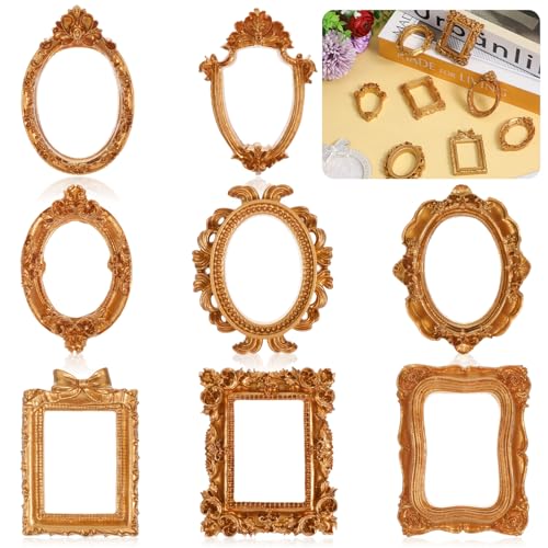 Ouligay 8pcs Mini Vintage Gold Picture Frames Set for Crafts