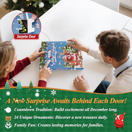 24 Glass Christmas Ornaments with Advent Calendar Set - Holiday Tree Decor