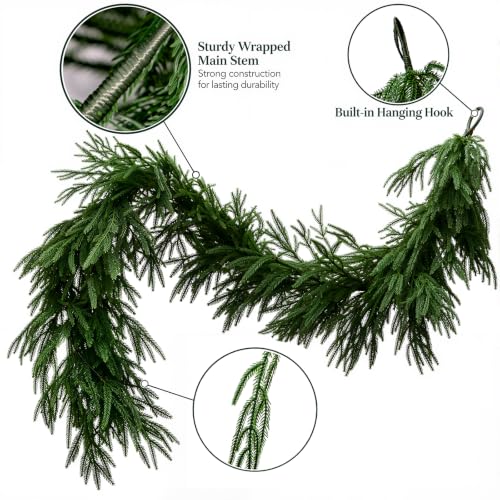 Artificial Norfolk Pine Garland for Christmas Holiday Decor - 6ft with 60 Tips