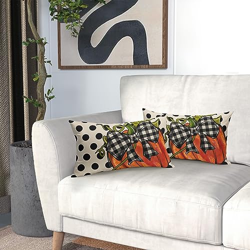 Sweetshow Fall Lumbar Pillow Covers 12x20, Orange Pumpkin Throw Set of 2