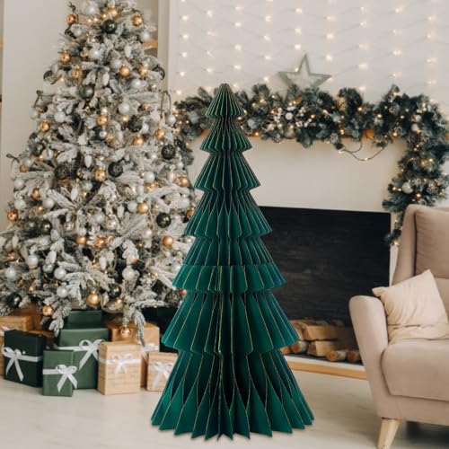 Large Honeycomb Paper Christmas Tree - Dark Green, 2ft 6in - Holiday Decor