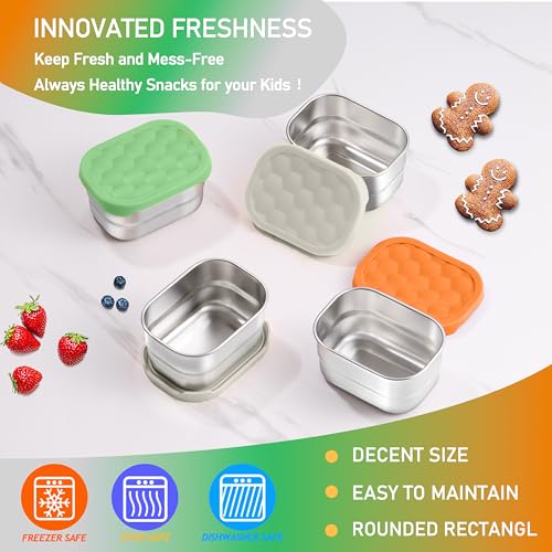 HaWare 8 oz Stainless Steel Snack Containers with Silicone Lids - 3 Pack