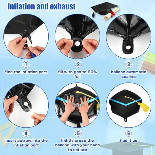10 Pack Graduation Cap Balloons - 22 Inch Black Grad Hat Foil