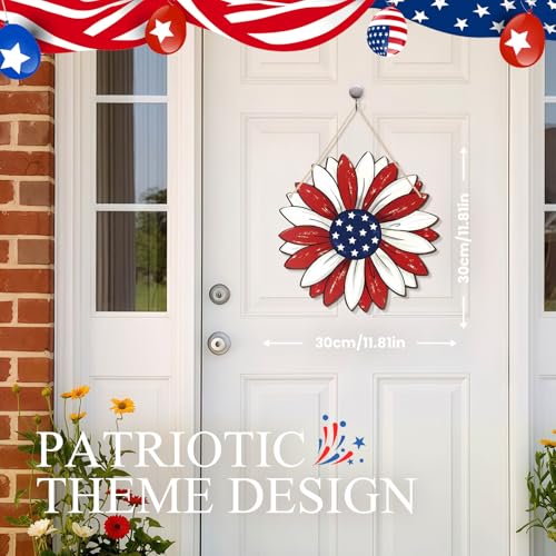 Patriotic Sunflower Wooden Wreath for 4th of July Decor