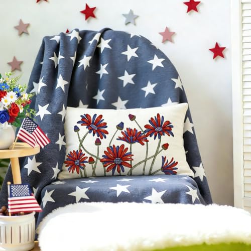RABUSOFA Patriotic Daisy Throw Pillow Cover, 12x20 Waterproof Linen