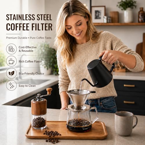 Sancagy Reusable Stainless Steel Pour Over Coffee Dripper with 600 Mesh Filter
