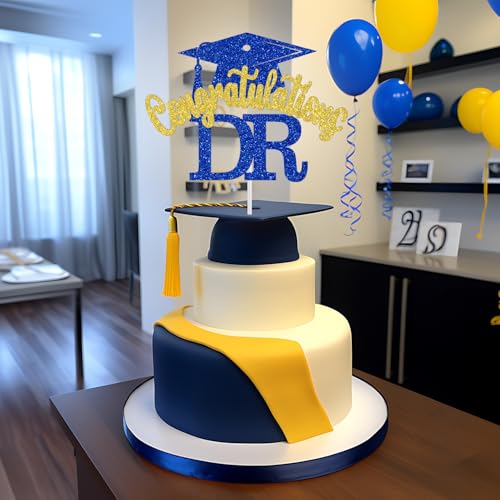 Congrats DR Cake Topper - Blue & Gold Graduation Decoration