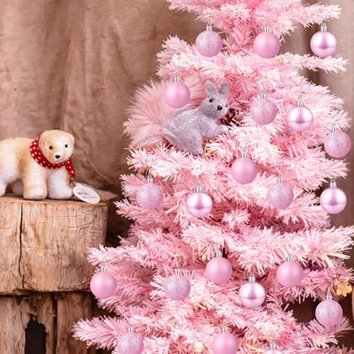 Pink Christmas Ornaments Balls - 24 Count 2.4 Inch Shatterproof Holiday Decor