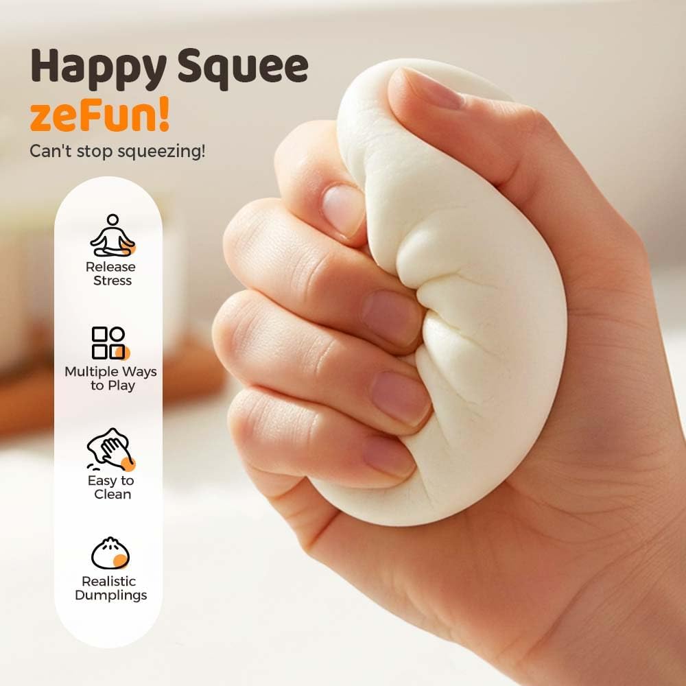 Skiennix 4PCS Dumpling Squishies | Handmade Stress Relief Balls - Mystery Box with Big Bun Design