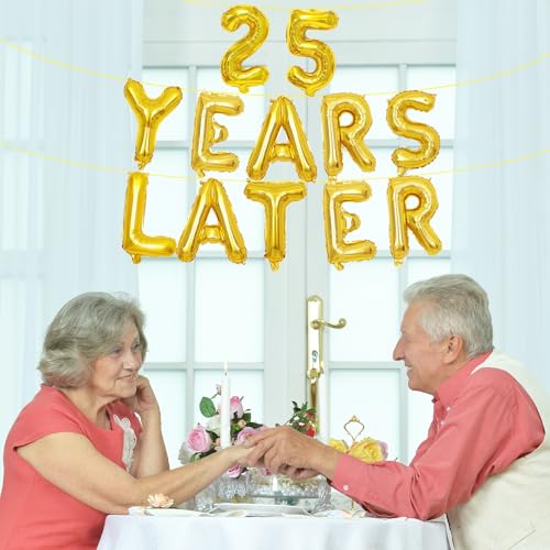25 Years Later Gold Letter Balloon Banner - 16 Inch Mylar Foil Decorations