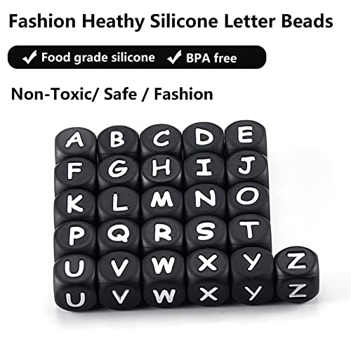 BEEFLYING 20 Pcs Black Cube Letter A Silicone Beads for Jewelry Making
