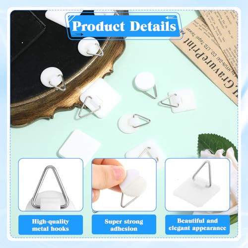 24 Pcs Self-Adhesive Picture Hangers - Invisible Wall Hooks in 3 Sizes