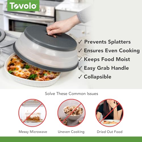 Tovolo Collapsible 13-Inch XL Microwave Splatter Cover Charcoal - Food-Safe Silicone, Vented & Multi-Use