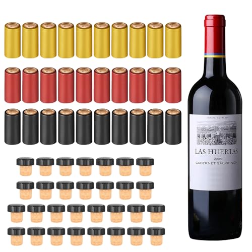 60pc Wine Bottle Sealer Kit: 30 Cork Stoppers and 30 Heat Shrink Capsules