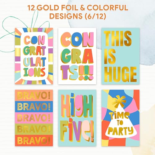Decorably 24-Pack Congratulations Cards with Envelopes, Gold Foil 6x4in