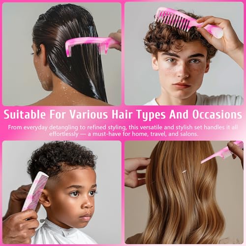 Zoolinn 4-Piece Unisex Hair Comb Set - Rat Tail, Wide & Fine Tooth