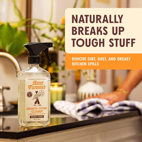 Aunt Fannie's Granite and Stone Cleaner, Plant Based Daily Countertop Spray for Granite, Marble, Soapstone, Quartz, Slate, Laminate, and other Sealed Stone, Bright Lemon Scent, Pack of 3