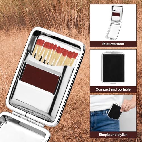 Sinbana Portable Metal Match Box Case with 10 Friction Plates