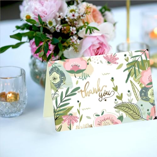 Floral Thank You Card Set - 12 Seasonal Cards with Envelopes & Stickers