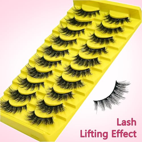 Wispy Cat Eye False Eyelashes - Fluffy Faux Mink Strip Lashes 10 Pairs