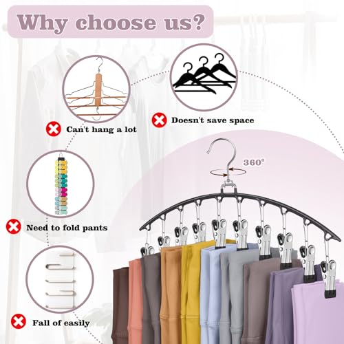 Black Legging Organizer with 360° Swivel Hook - 2 Pack Pants Hanger