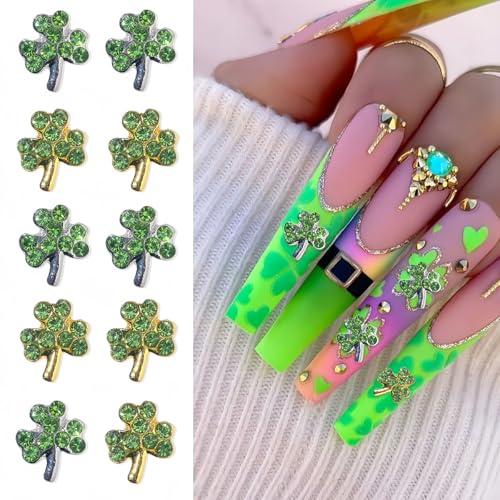 Shamrock Nail Charms 20Pcs St. Patrick's Day Rhinestones for Acrylic Nails