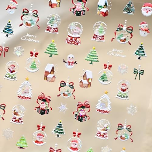 Tnbuokas 5D Christmas Nail Stickers Self-Adhesive Holiday Snowman Decals