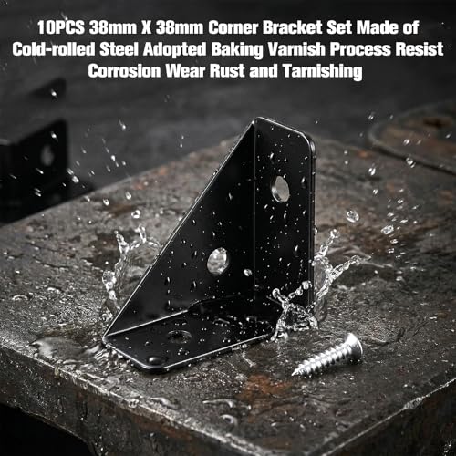 10PCS Black Triangle Corner Brackets for Shelving and Furniture