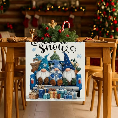 13 x 90 Inch Christmas Gnome Table Runner - Winter Seasonal Kitchen Decor
