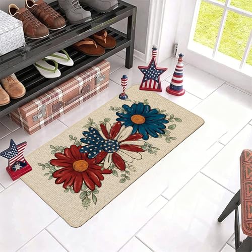 Patriotic Daisy Eucalyptus Doormat 17x29 Inch - Non-Slip, Washable