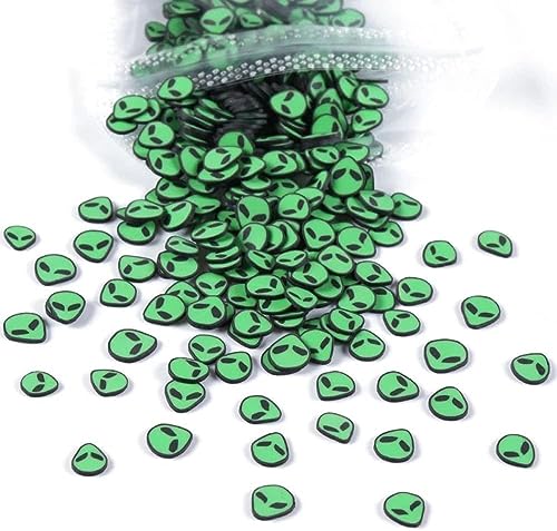 3D Green Alien Nail Art Charms Polymer Clay Slices for Halloween DIY