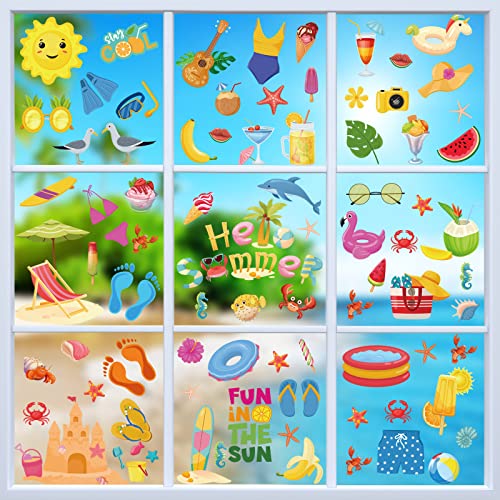 Hianjoo 104-Piece Summer Window Clings - Hawaiian Decals Set