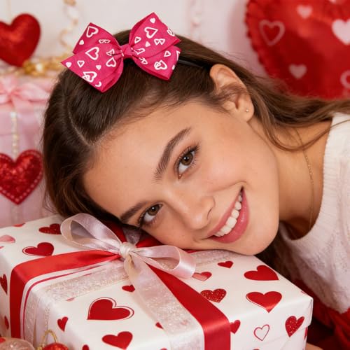 Valentine's Day Bow Headband and Hair Clips Set Red Heart Hair Accessories