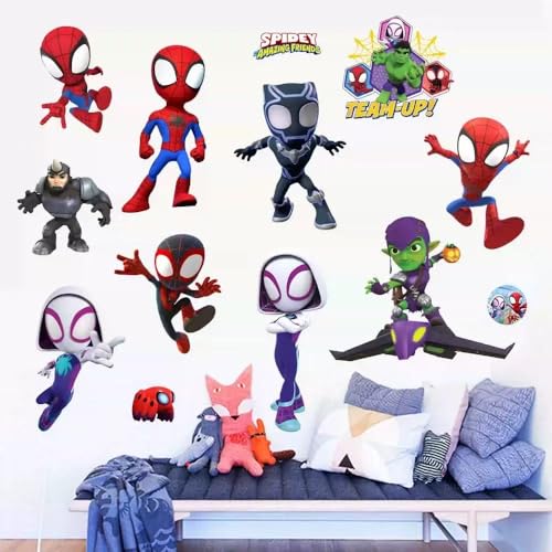 37-Piece Spider-Themed Wall Stickers for Kids - Removable Vinyl Decals